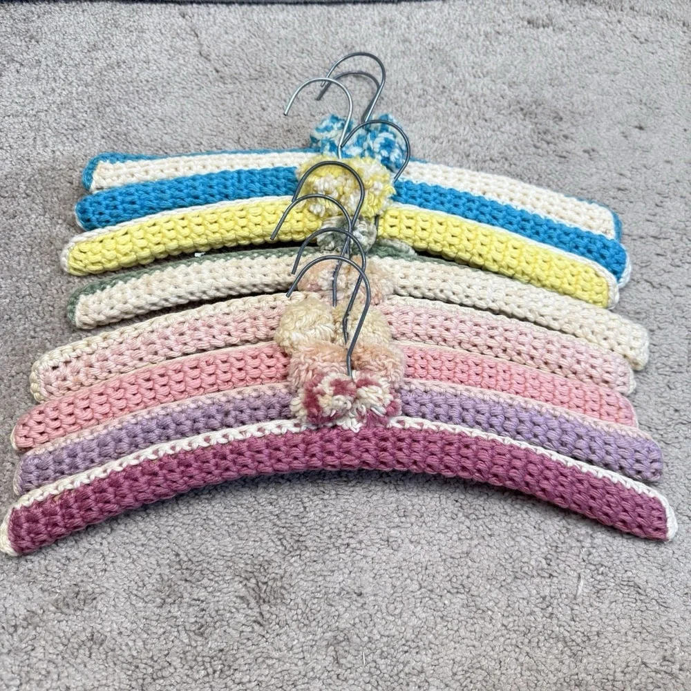 Vintage Crochet Padded Hangers 8 Pieces Lingerie Clothes Wedding Bridal Cottage
